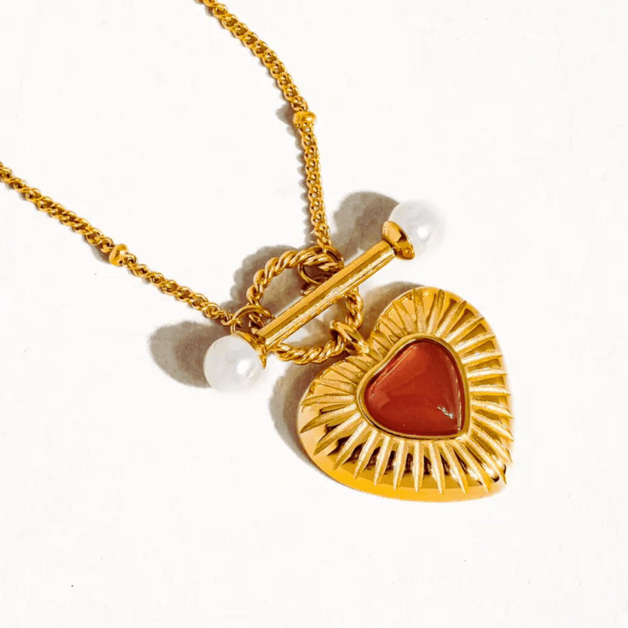 The Relic Necklace - Vintage Gold Heart Pendant with Red Gemstone