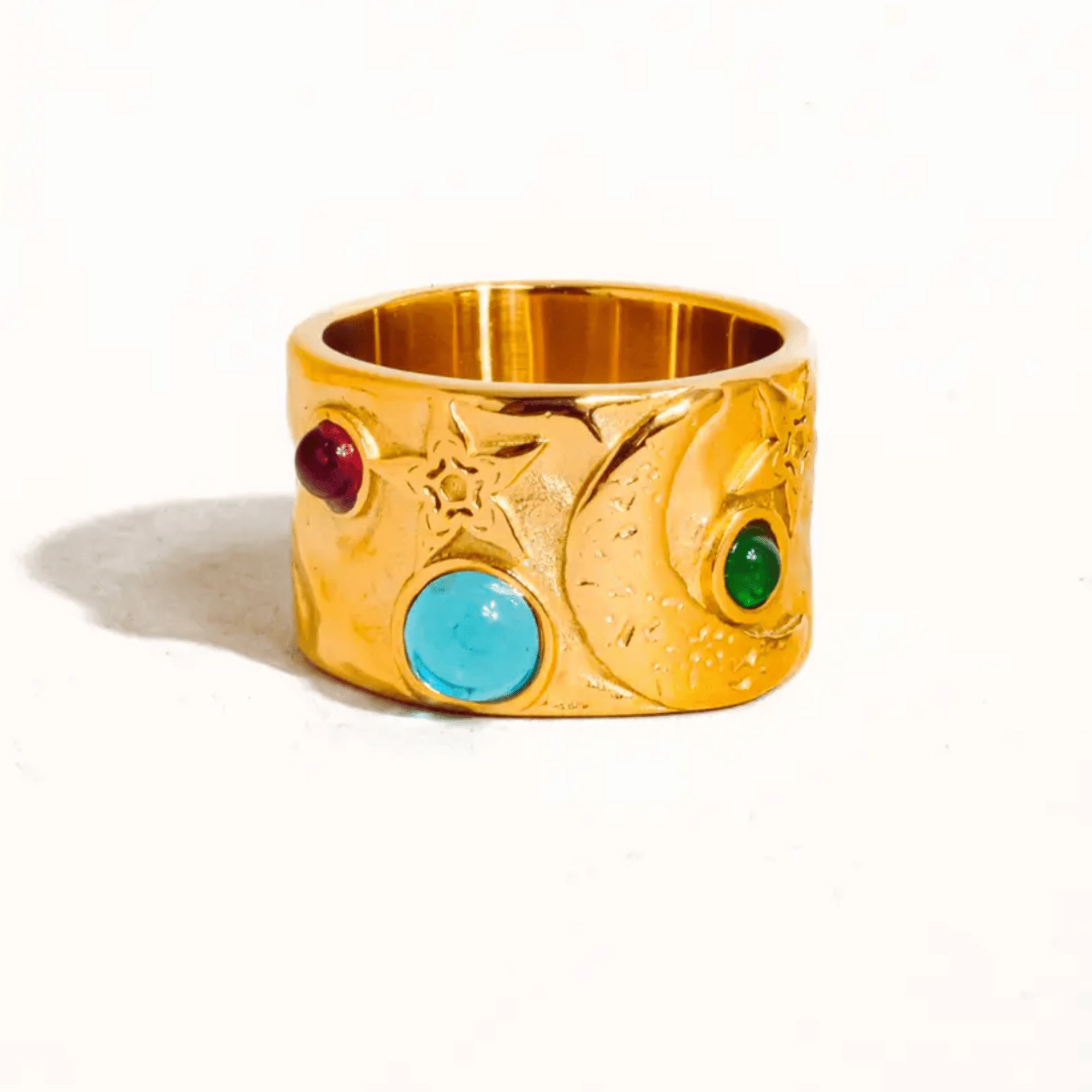 The Asteria Ring - Wide Band Celestial Gold Ring with Multi-Stones