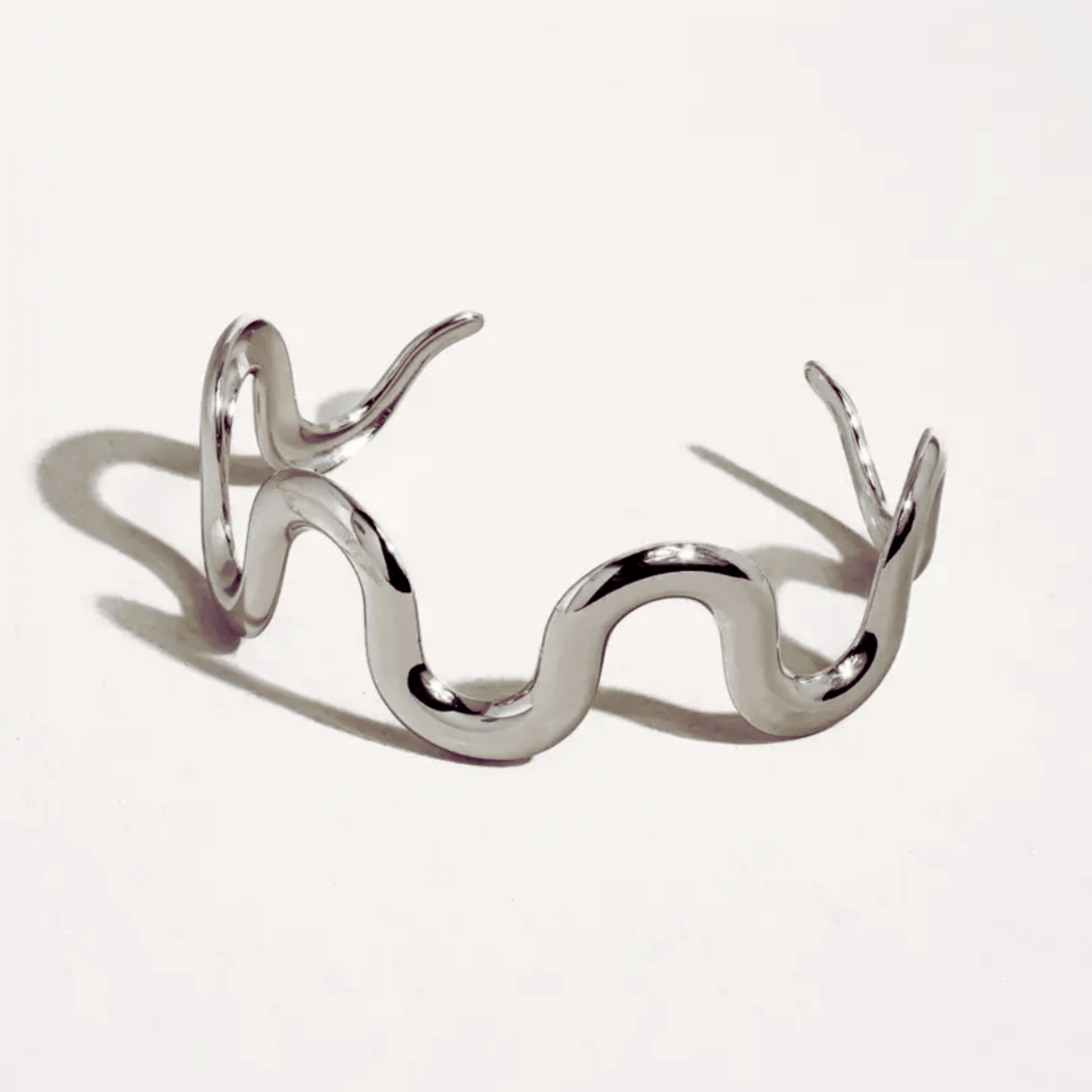 The Ondine - Wavy Silver Open Cuff Bracelet