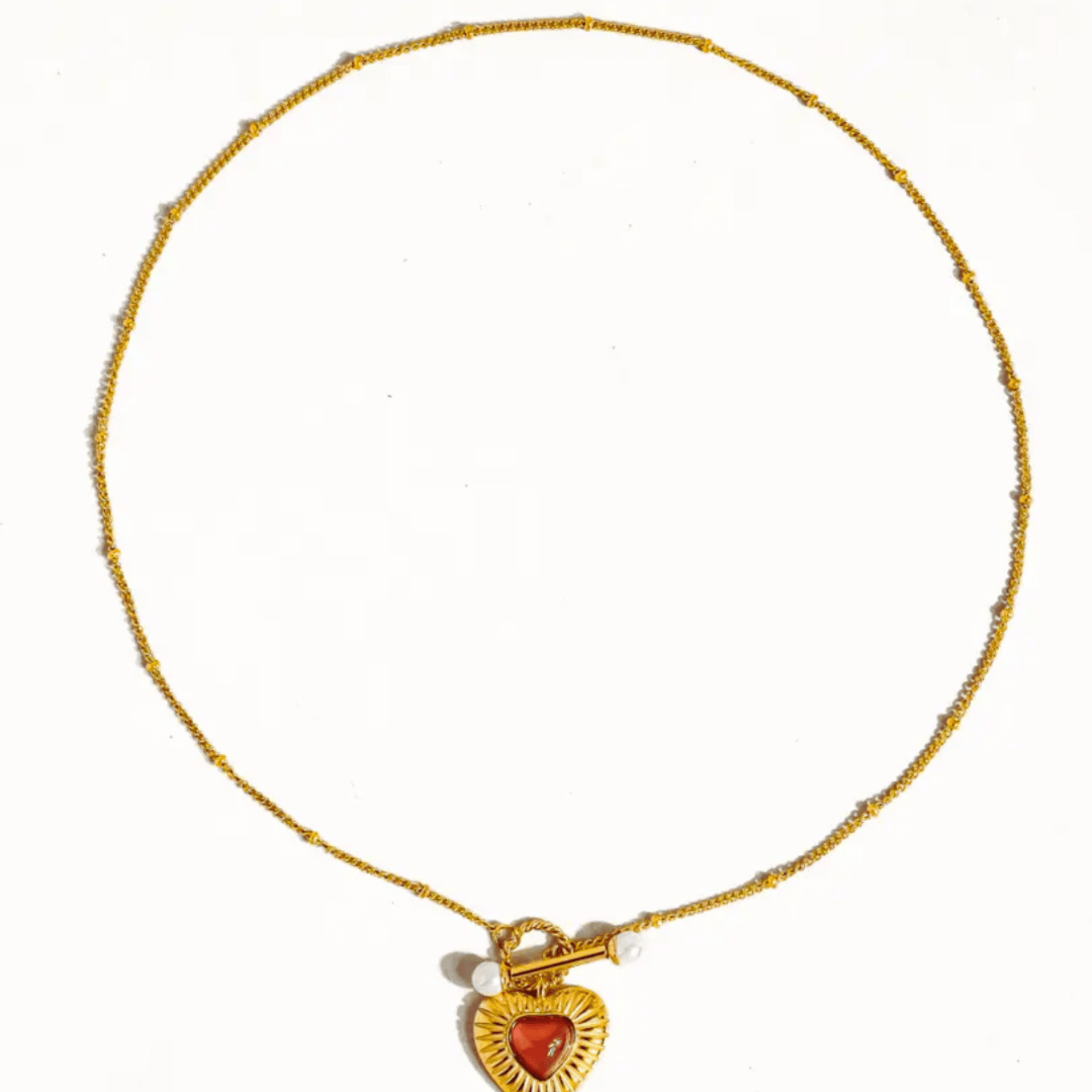 The Relic Necklace - Vintage Gold Heart Pendant with Red Gemstone