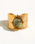 The Leonora Ring - Adjustable 18k Gold & Green Stone Talisman