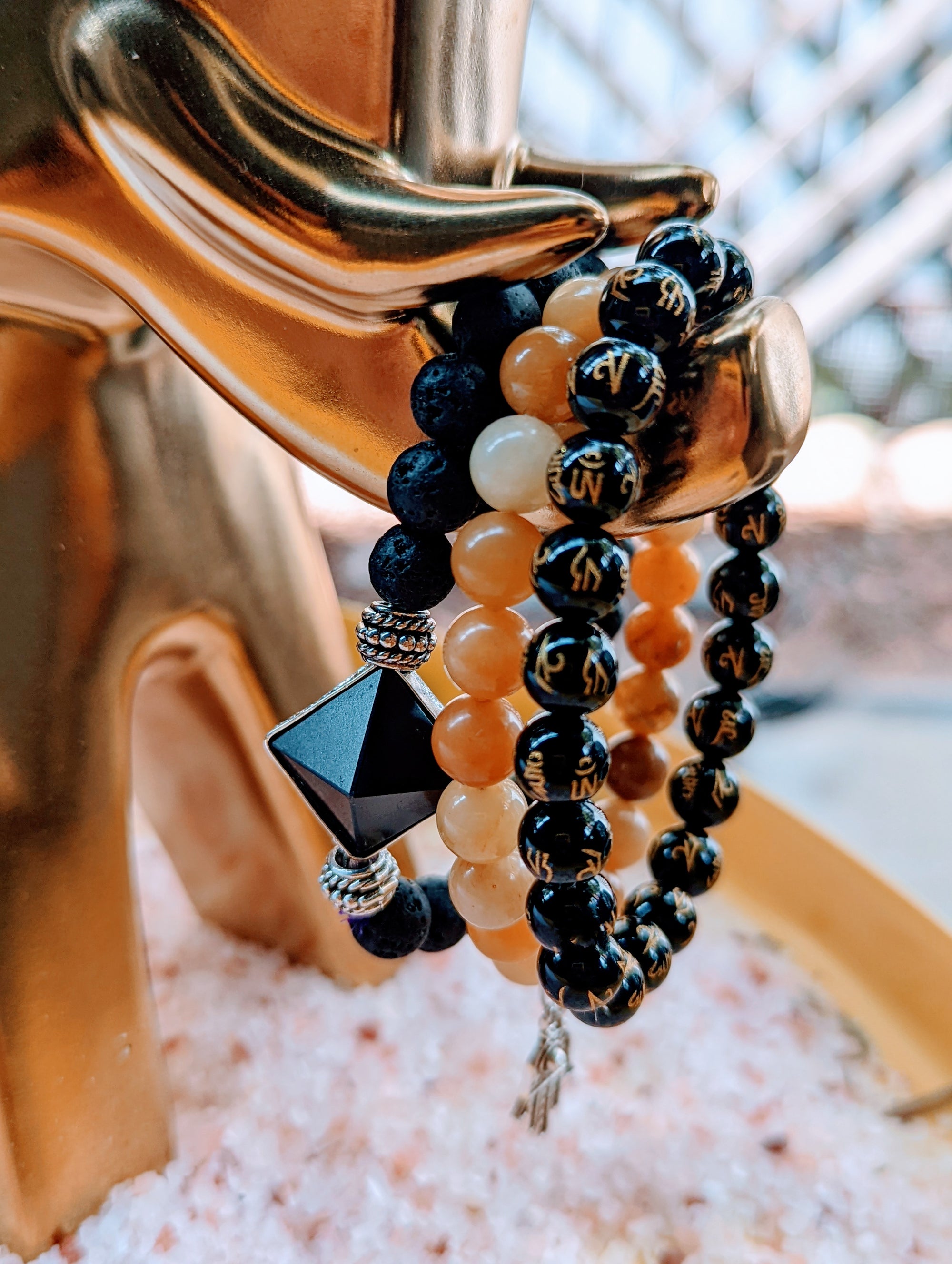 Om Mani Padme Hum & Onyx Bracelet