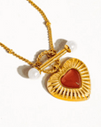 The Relic Necklace - Vintage Gold Heart Pendant with Red Gemstone