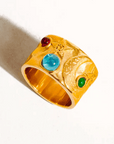 The Asteria Ring - Wide Band Celestial Gold Ring with Multi-Stones