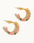 The Persephone Hoops - Pink and Green Floral C-Hoop Earrings