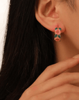 The Persephone Hoops - Pink and Green Floral C-Hoop Earrings